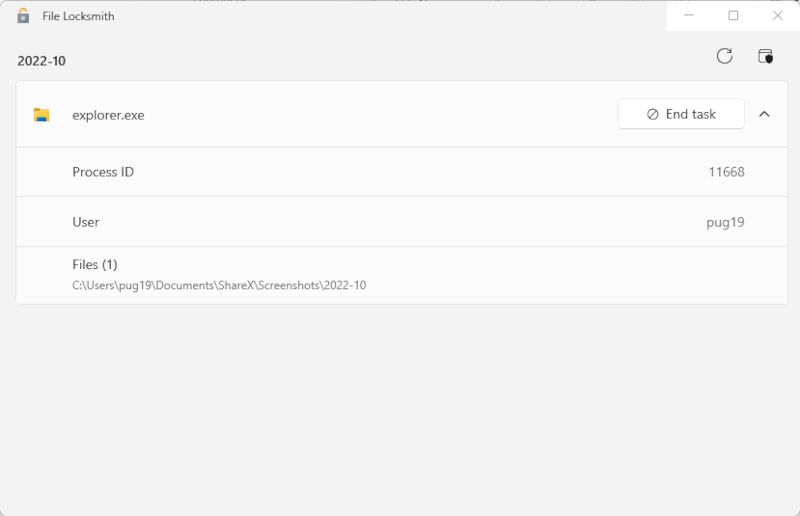 the file list in the File Locksmith utility
